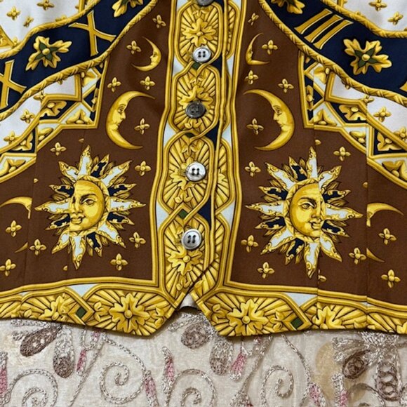 RARE Burberry Vintage Silk Vest  Incredibly Sun Celestial Print Sz 10 - Picture 6 of 16